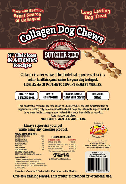 Butcher Shop Collagen Dog Chews 8" Chicken Kabobs 8-Pk