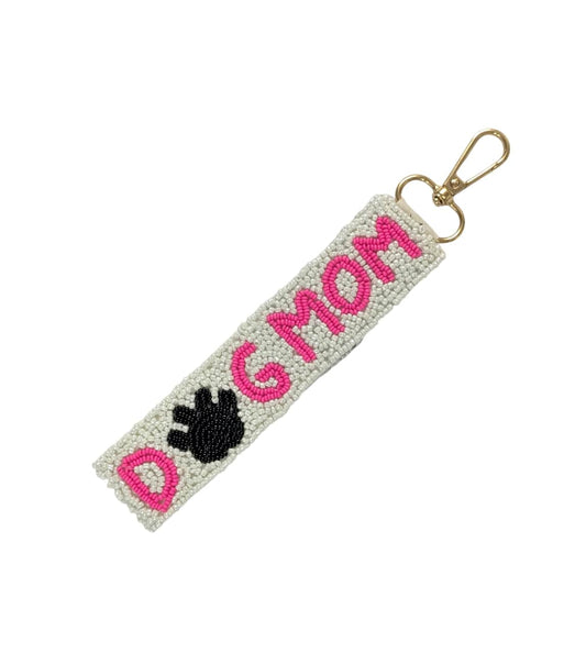 Dog Mom Beaded Wristlet Strap Key Chain
