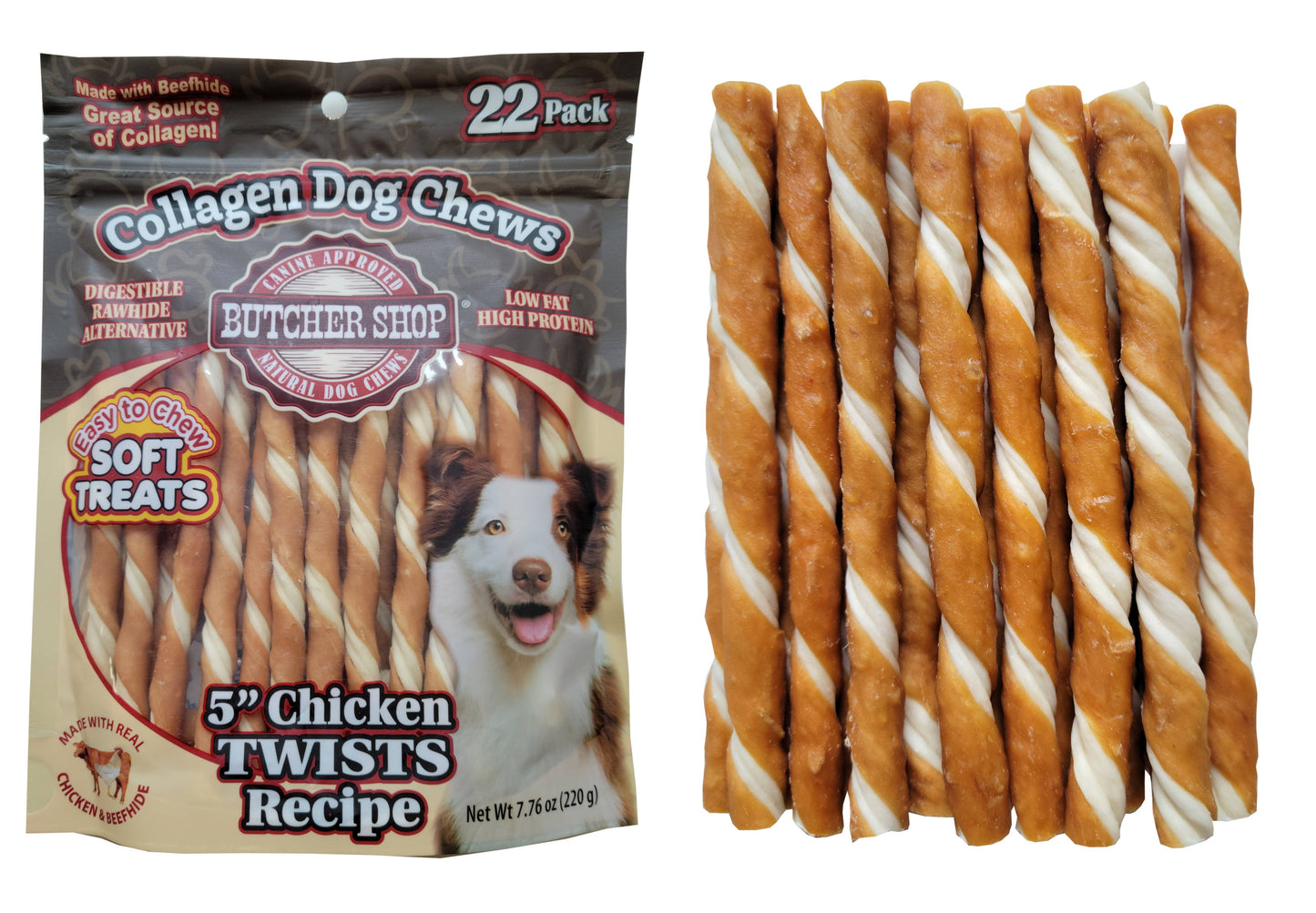 Butcher Shop Collagen Dog Chews 5" Chicken Twists 22-Pk
