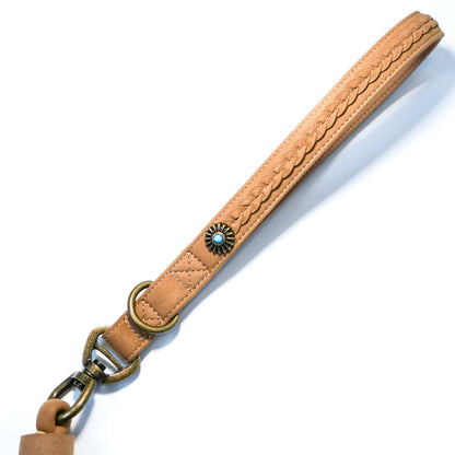 Tan Fringed Leash Western Style Silver-Powered Freshness Microfiber Suede Fringed Style with Turquoise Studs