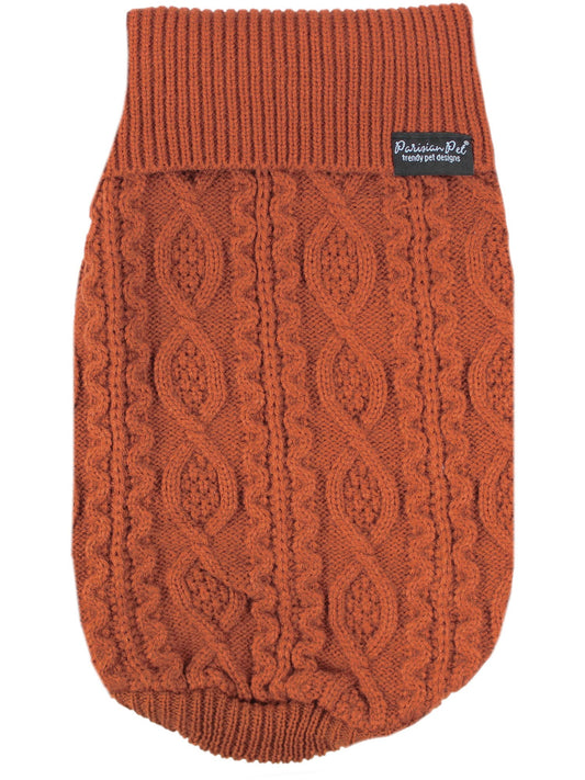 Cable Knit Sweater Terracotta – Trendy Winter Pet Wear