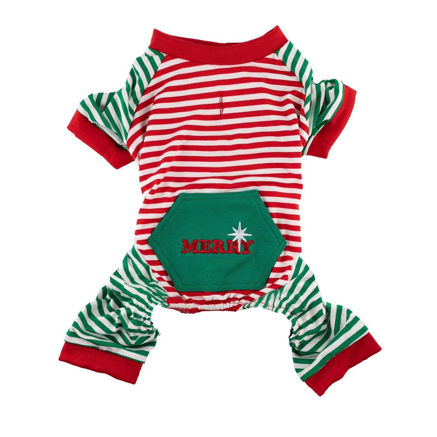 Festive Christmas Stripe Dog Pajamas with Velcro Closure and Antimicrobial Protection