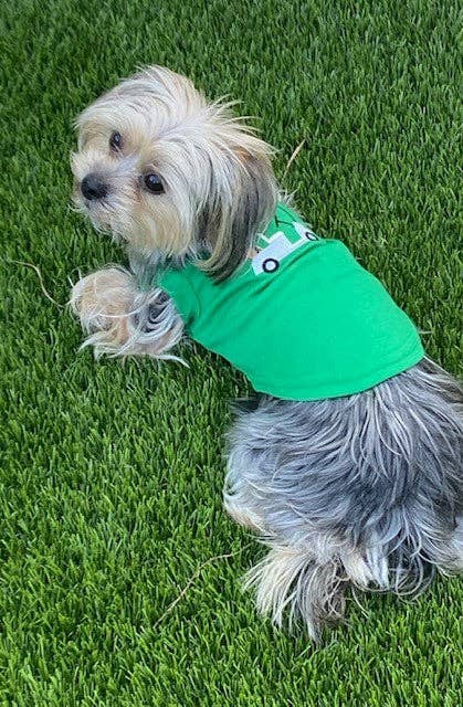 Kelly-Green Golf Cart Embroidered Dog Shirt in Tan