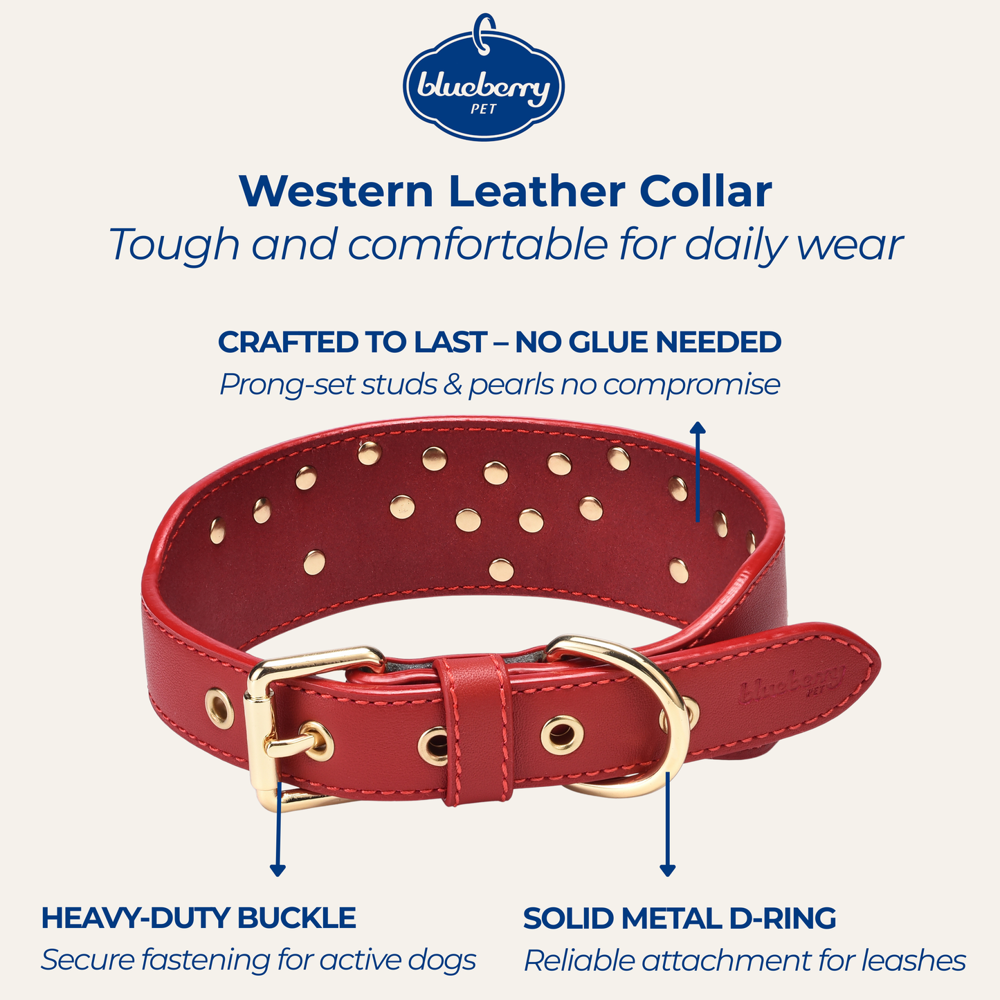 Red Collar Western Style Premium Leather Collar