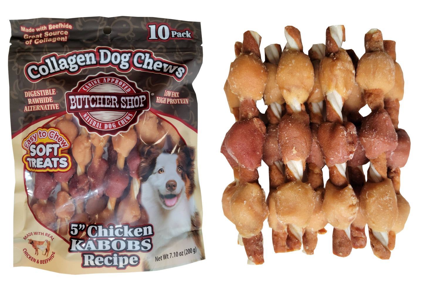Butcher Shop Collagen Dog Chews 5" Chicken Kabobs 10-Pk