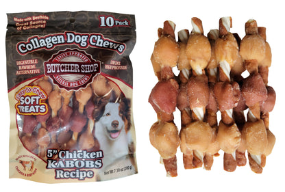 Butcher Shop Collagen Dog Chews 5" Chicken Kabobs 10-Pk