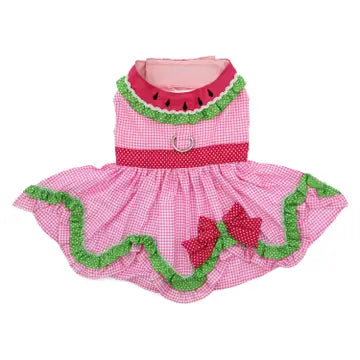 Playful Watermelon Print Dog Dress with Matching Leash and Secure Closure SALE! 50% OFF