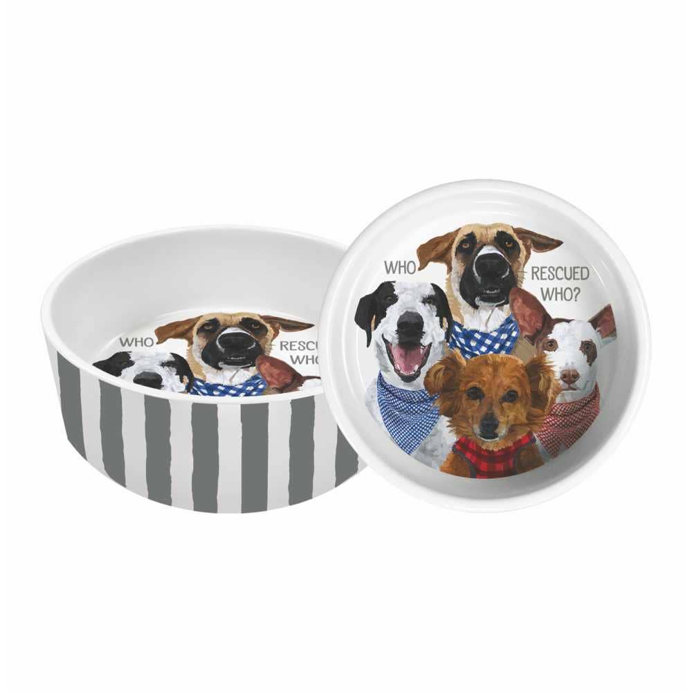 PET BOWL, 8" - WHO RESCUED WHO?