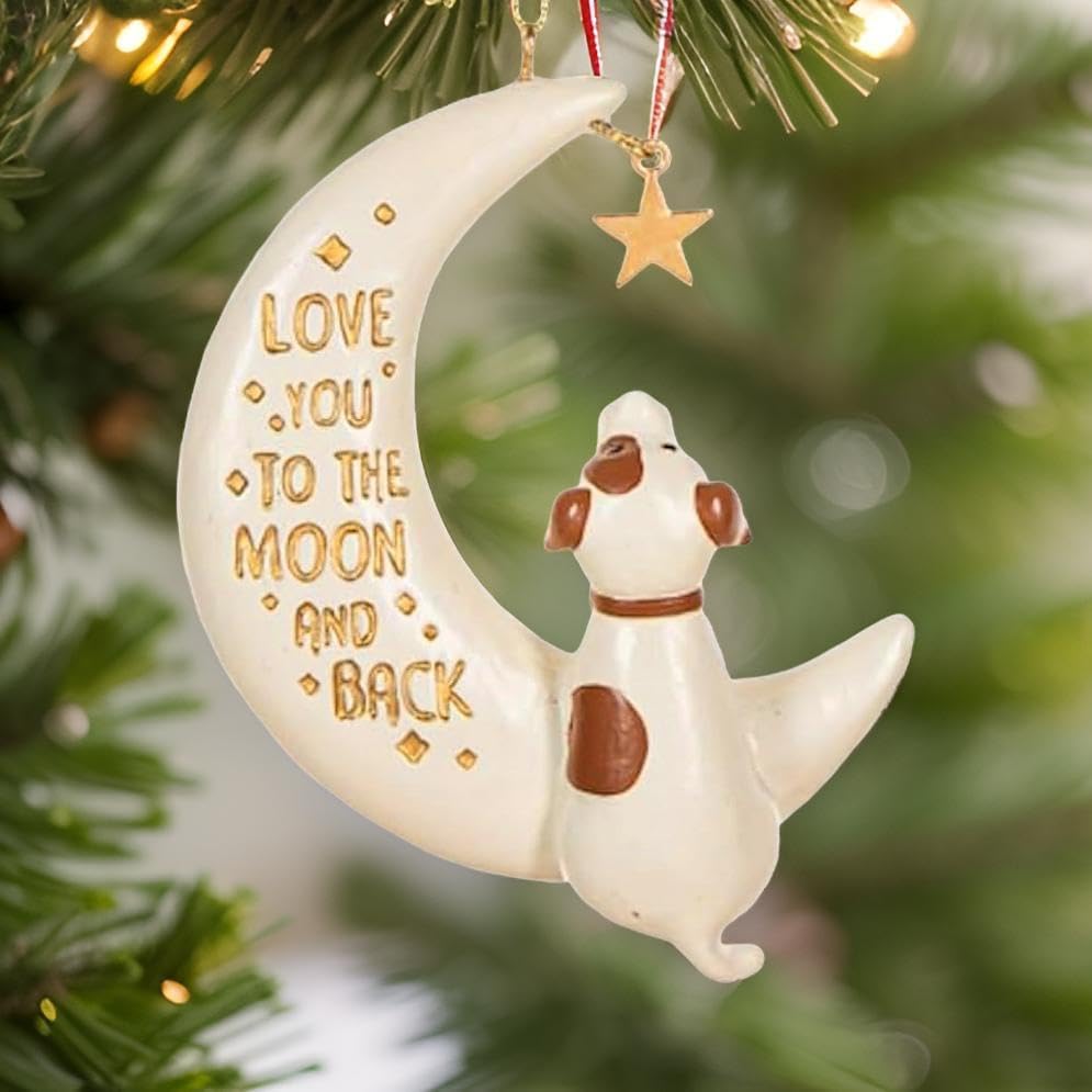 Heartfelt 'Love You to Moon & Back' Dog Christmas Tree Decor Ornament