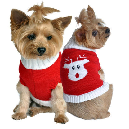 Combed Cotton Holiday Dog Sweater - Red Rudolph