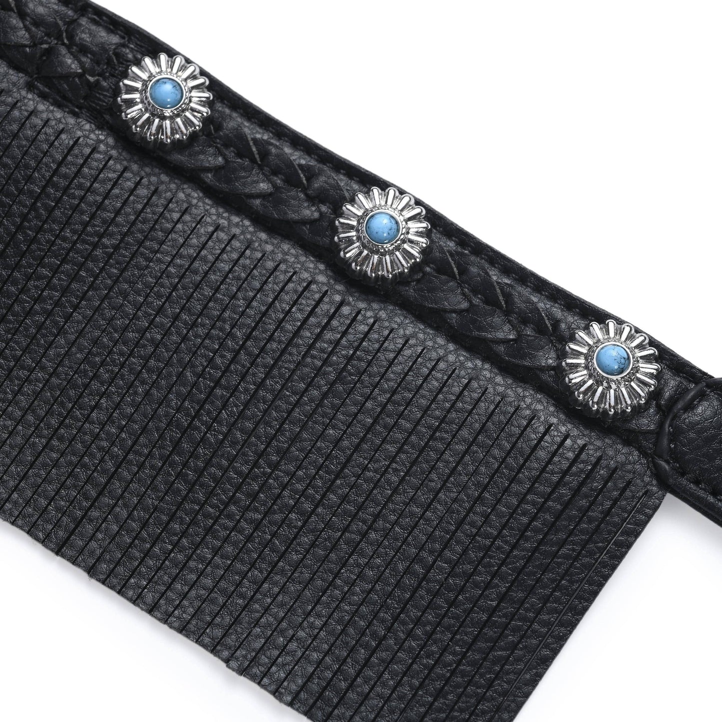 Tan Fringed collar Western Style Silver-Powered Freshness Microfiber Suede Dog Collar – Fringed Style with Turquoise Studs