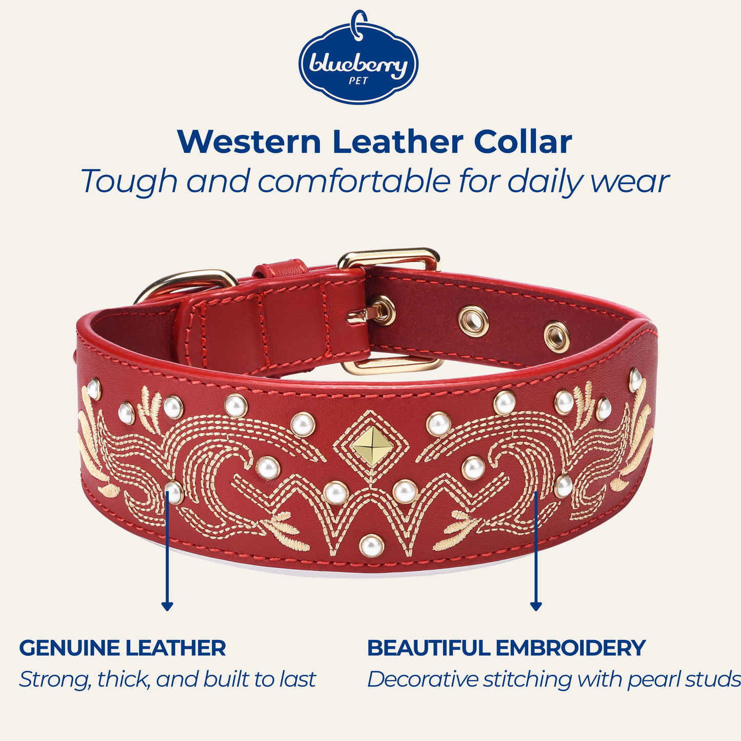 Red Collar Western Style Premium Leather Collar