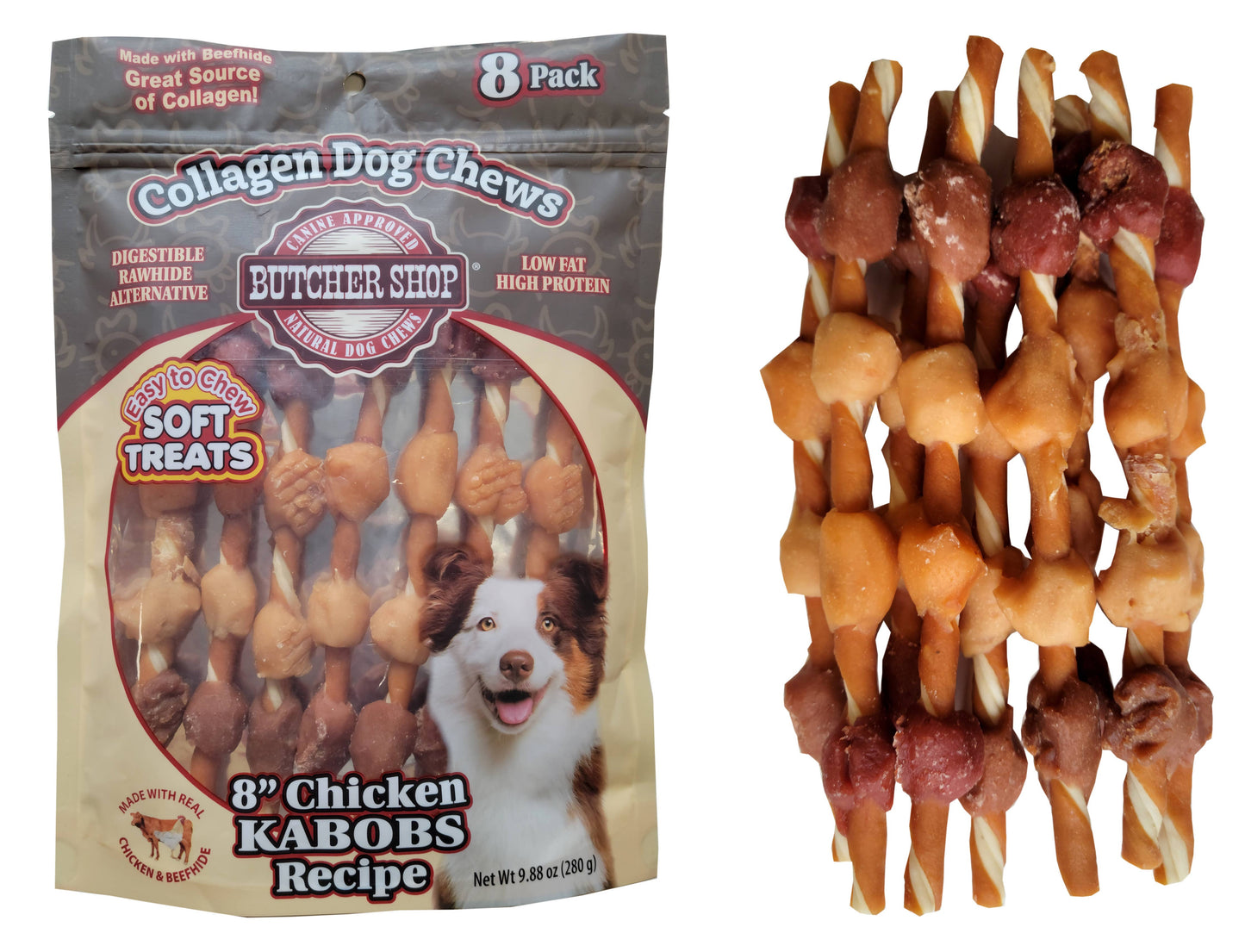 Butcher Shop Collagen Dog Chews 8" Chicken Kabobs 8-Pk