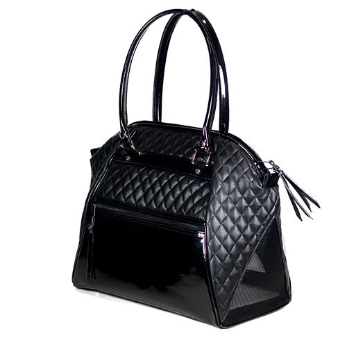 Luxurious Black Quilted Pet Carrier Handbag, Airline Approved for Small Dogs