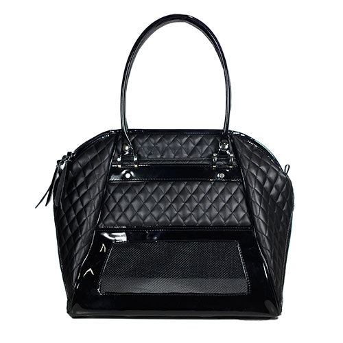 Luxurious Black Quilted Pet Carrier Handbag, Airline Approved for Small Dogs