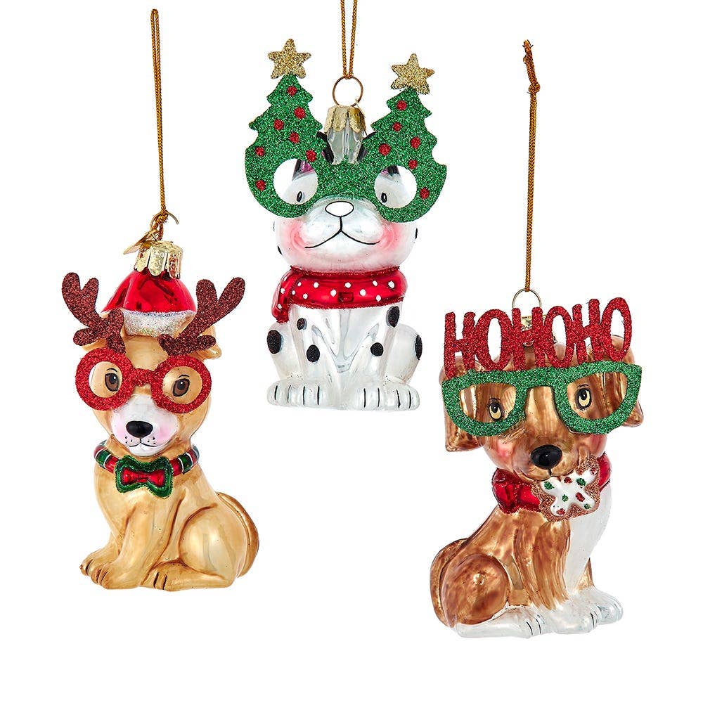 Noble Gems™ Glass Christmas Dog Ornament HOHOHO GLASSES