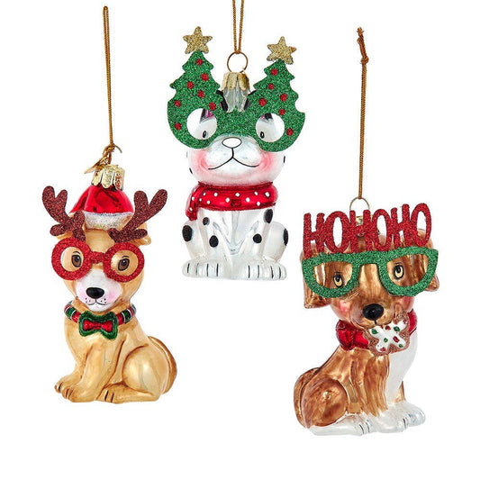 Noble Gems™ Glass Christmas Dog Ornament REINDEER GLASSES