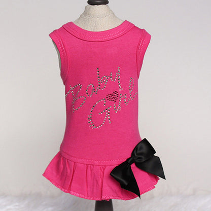 Adorably Chic 'Baby Girl' Rhinestone Cotton Dog Dress with Satin Bow