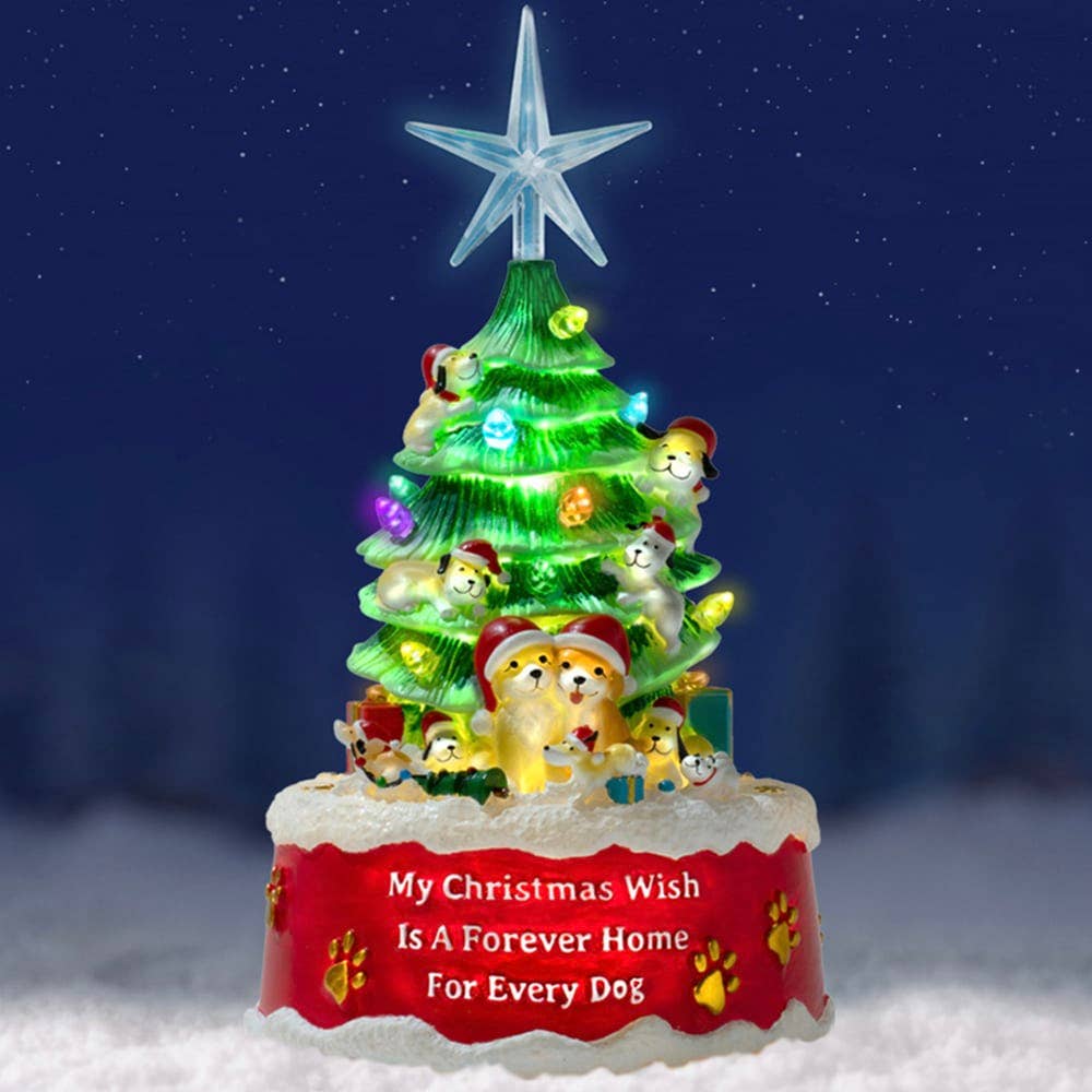 My Christmas Wish Is A Forever Home For Every Dog- Hand Crafted Light Up Resin Christmas Tree -Faire