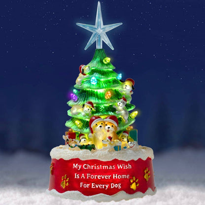 My Christmas Wish Is A Forever Home For Every Dog- Hand Crafted Light Up Resin Christmas Tree -Faire