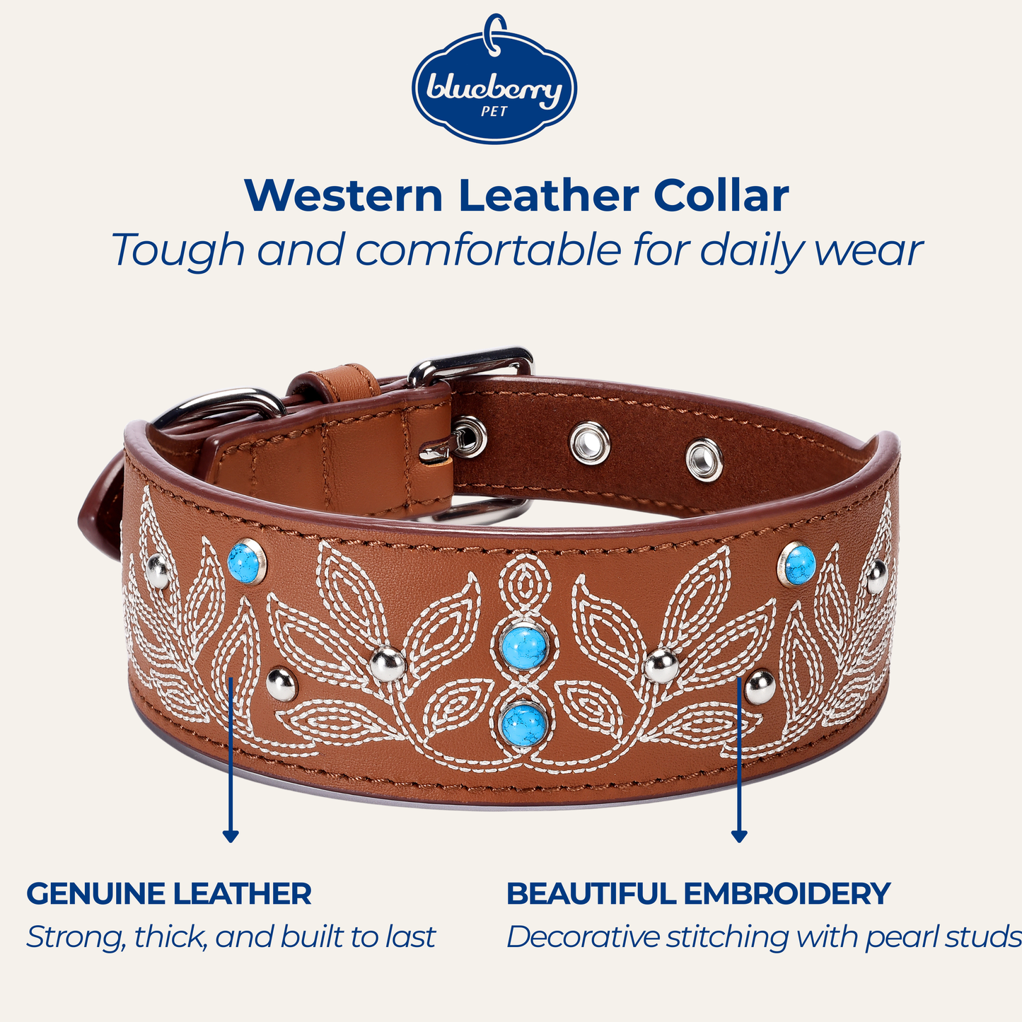 Tan/Brown Collar Western Style Premium Leather Collar - Western Style