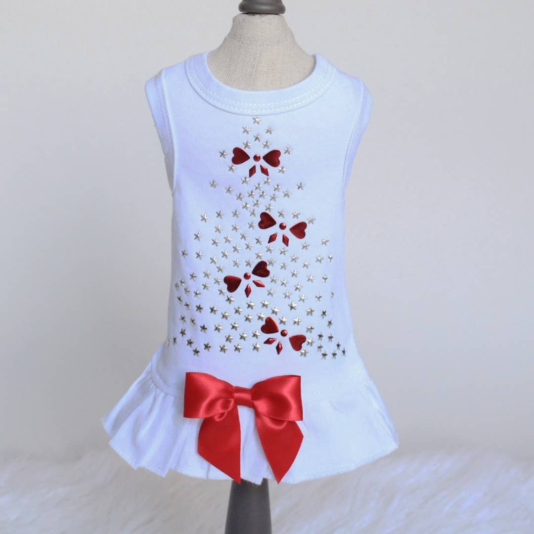 Adorable Pet Holiday Sparkle Dress with Red Bows for Festive Pups