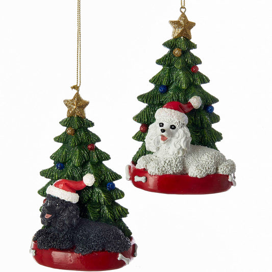 4.25"RESIN POODLE W/TREE ORNAMENT 2/A