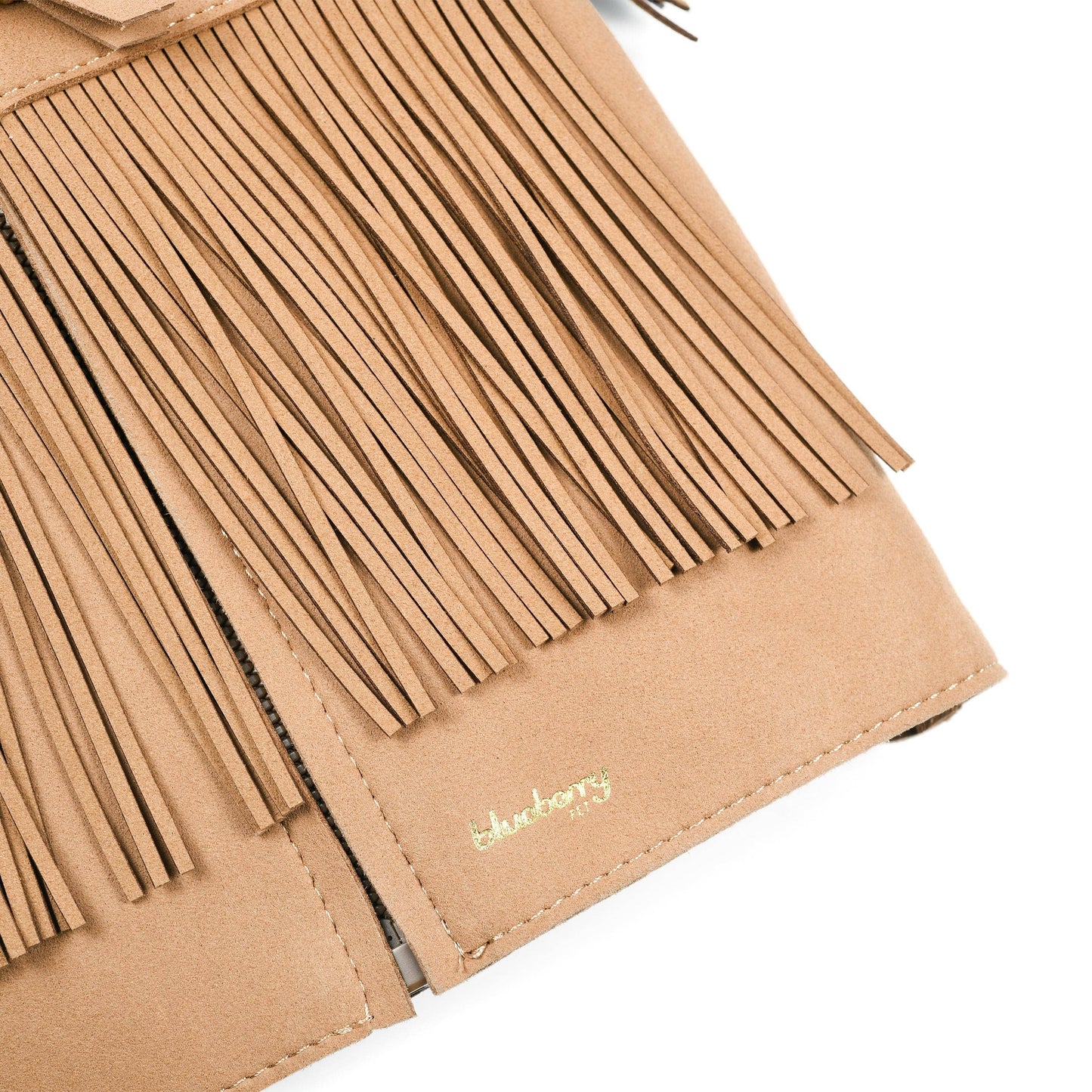 Tan Fringed Harness Jacket Western Style Silver-Powered Freshness Microfiber Suede