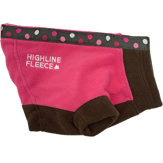 Highline Fleece Dog Coat - Pink and Brown with Polka Dots