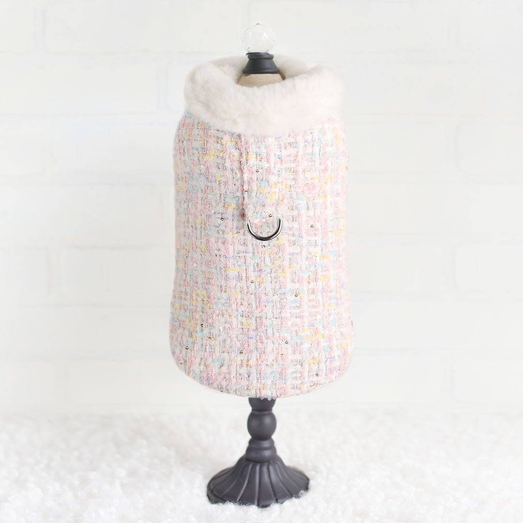 Chantel Tweed Dog Coat: Luxurious Warm Faux Fur Lined Adjustable Pet Apparel