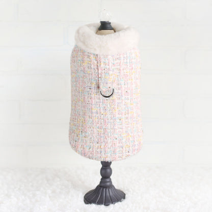 Chantel Tweed Dog Coat: Luxurious Warm Faux Fur Lined Adjustable Pet Apparel
