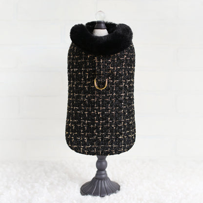 Chantel Tweed Dog Coat: Luxurious Warm Faux Fur Lined Adjustable Pet Apparel