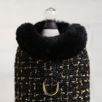 Chantel Tweed Dog Coat: Luxurious Warm Faux Fur Lined Adjustable Pet Apparel