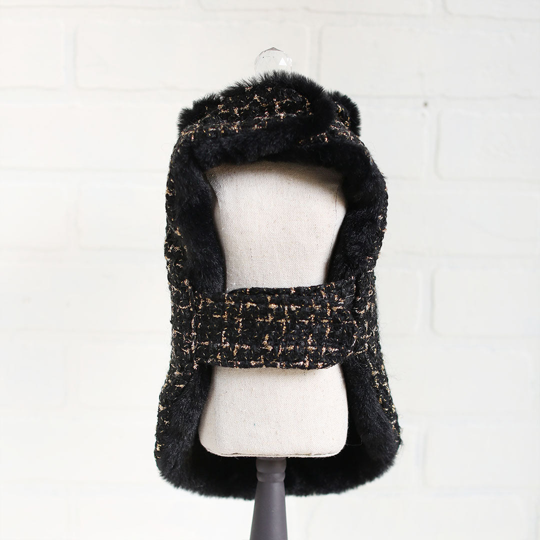 Chantel Tweed Dog Coat: Luxurious Warm Faux Fur Lined Adjustable Pet Apparel
