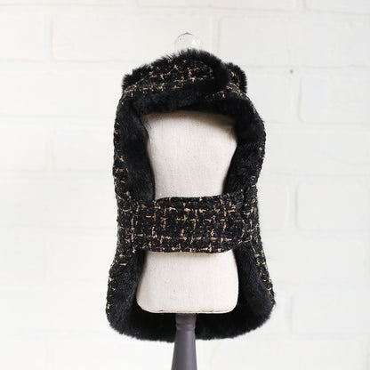 Chantel Tweed Dog Coat: Luxurious Warm Faux Fur Lined Adjustable Pet Apparel