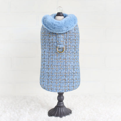 Chantel Tweed Dog Coat: Luxurious Warm Faux Fur Lined Adjustable Pet Apparel