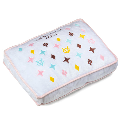 Luxury White Chewy Vuiton Dog Bed for Pampered Pets, Plush Comfort