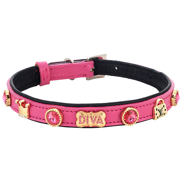 Luxurious Pink Gold Sparkle Pet Collar Crown Charm Studs Diva Accents