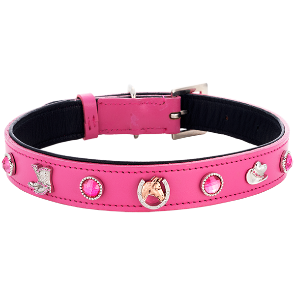 Charming Pink Western Pet Collar: Cowboy Boots, Hat, Lucky Pony, Studs