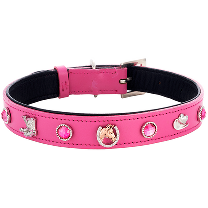 Charming Pink Western Pet Collar: Cowboy Boots, Hat, Lucky Pony, Studs