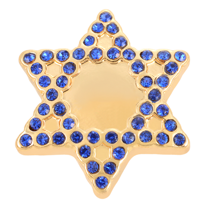 Stylish Star of David Dog Collar with Crown & Bling Bone Charms, Royal Blue Studs