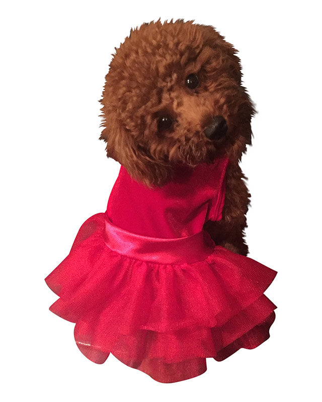 Luxurious Red Velvet Fufu Tutu Dress for Dogs, Festive Pet Party Apparel