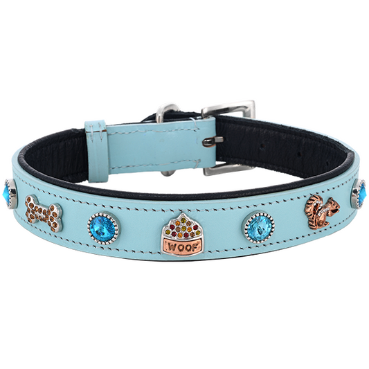 Delightful Concha Dog Collar with Favorite Things Charms and Studs