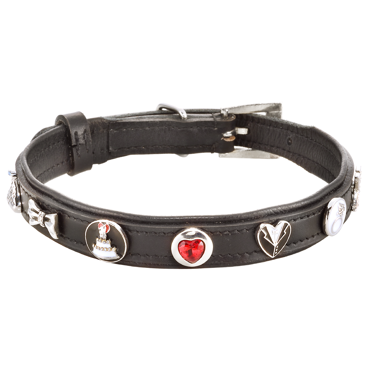 Elegant Black Dog Wedding Collar with Charms for Engagement Photos