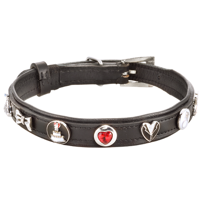Elegant Black Dog Wedding Collar with Charms for Engagement Photos