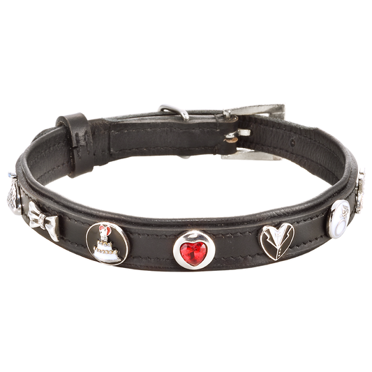 Elegant Black Dog Wedding Collar with Charms for Engagement Photos
