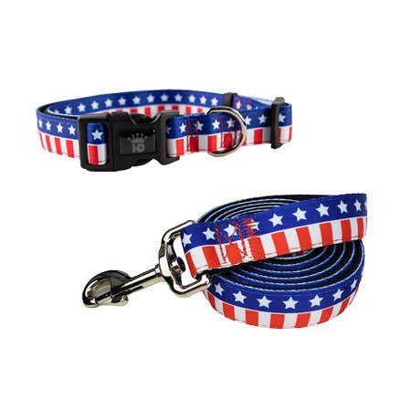 USA Patriotic Adjustable Dog Collar with matching Lead
