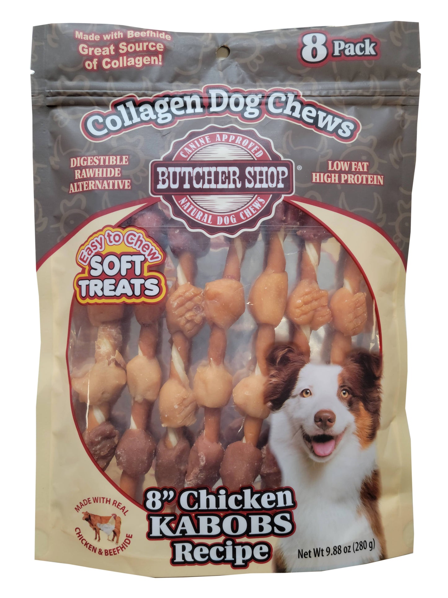 Butcher Shop Collagen Dog Chews 8" Chicken Kabobs 8-Pk