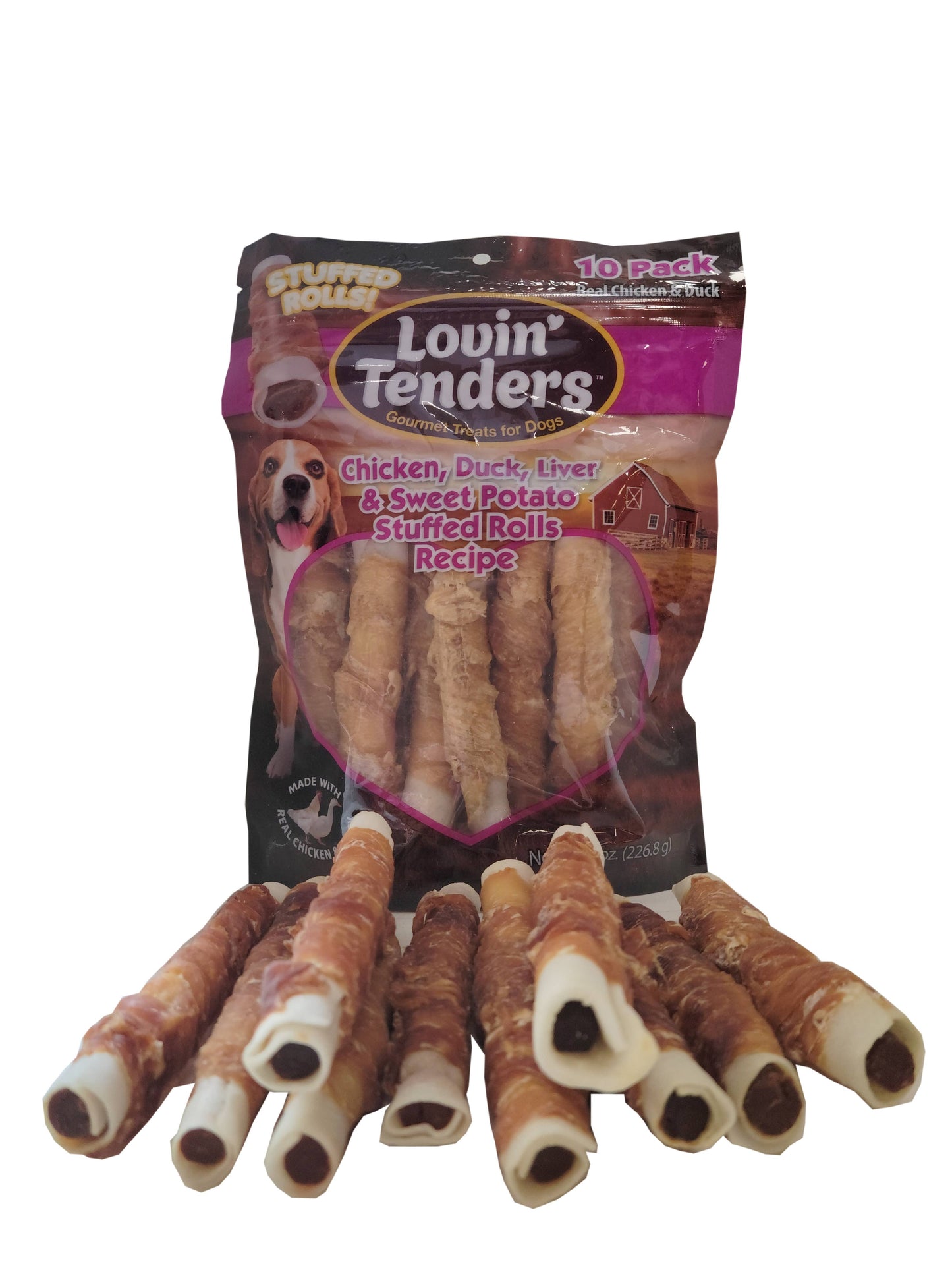Lovin' Tenders Chicken, Duck, Liver, Sweet Potato Rolls 10Pk