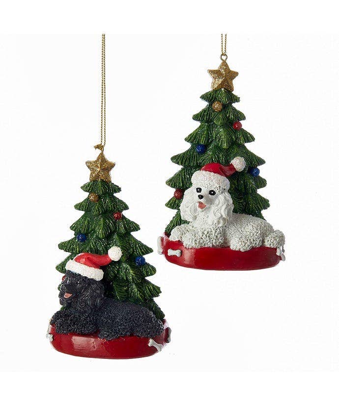 4.25"RESIN POODLE W/TREE ORNAMENT 2/A